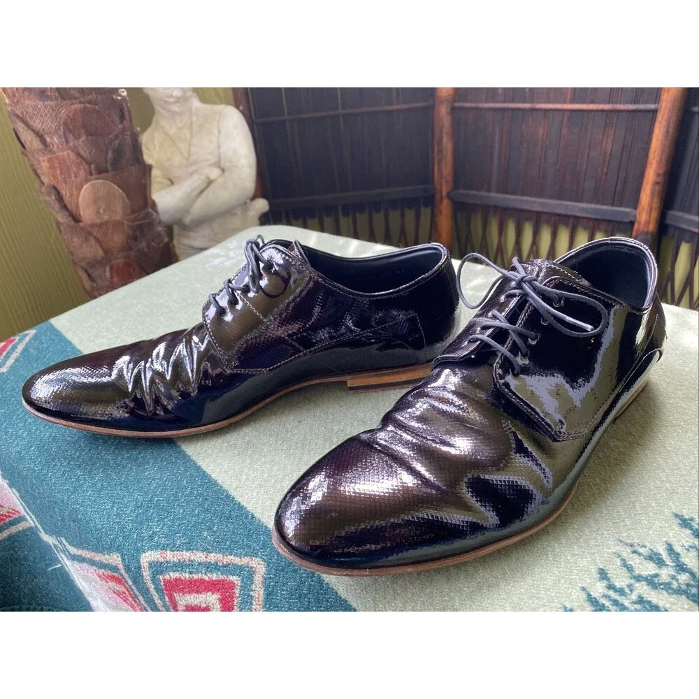 Men’s 41 Hugo Boss Black Patent 8 D Diamond Dress Shoes